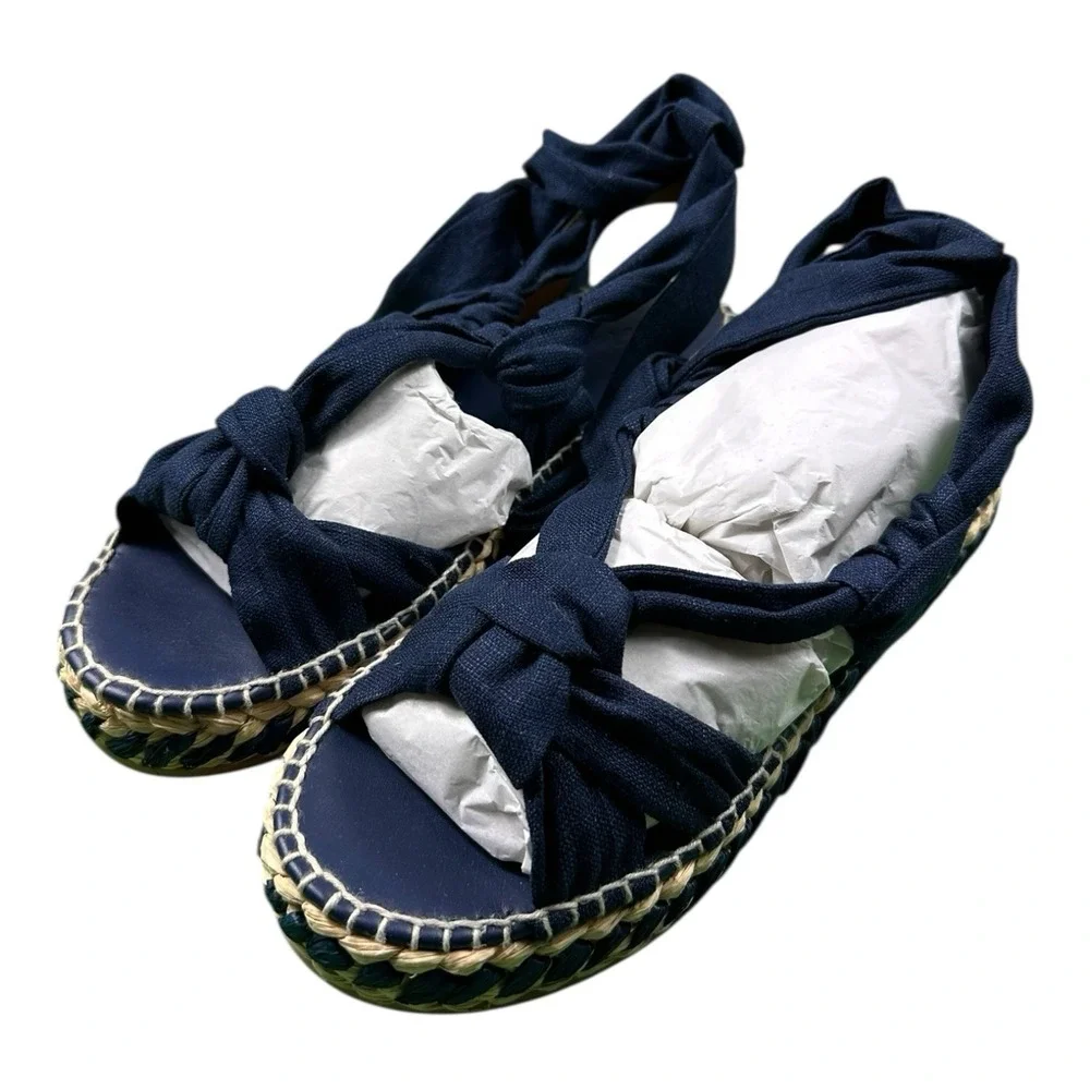 Ralph Lauren Purple Label Espadrille Indigo Wrap Sandal Womens 37.5 EU US 7 NIB